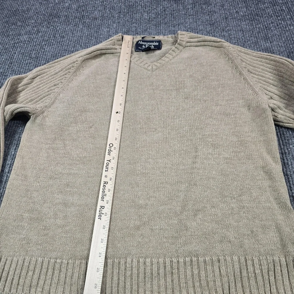 VTG Abercrombie & Fitch Sweater Mens XL Beige Cotton V Neck Knit Pullover Raglan